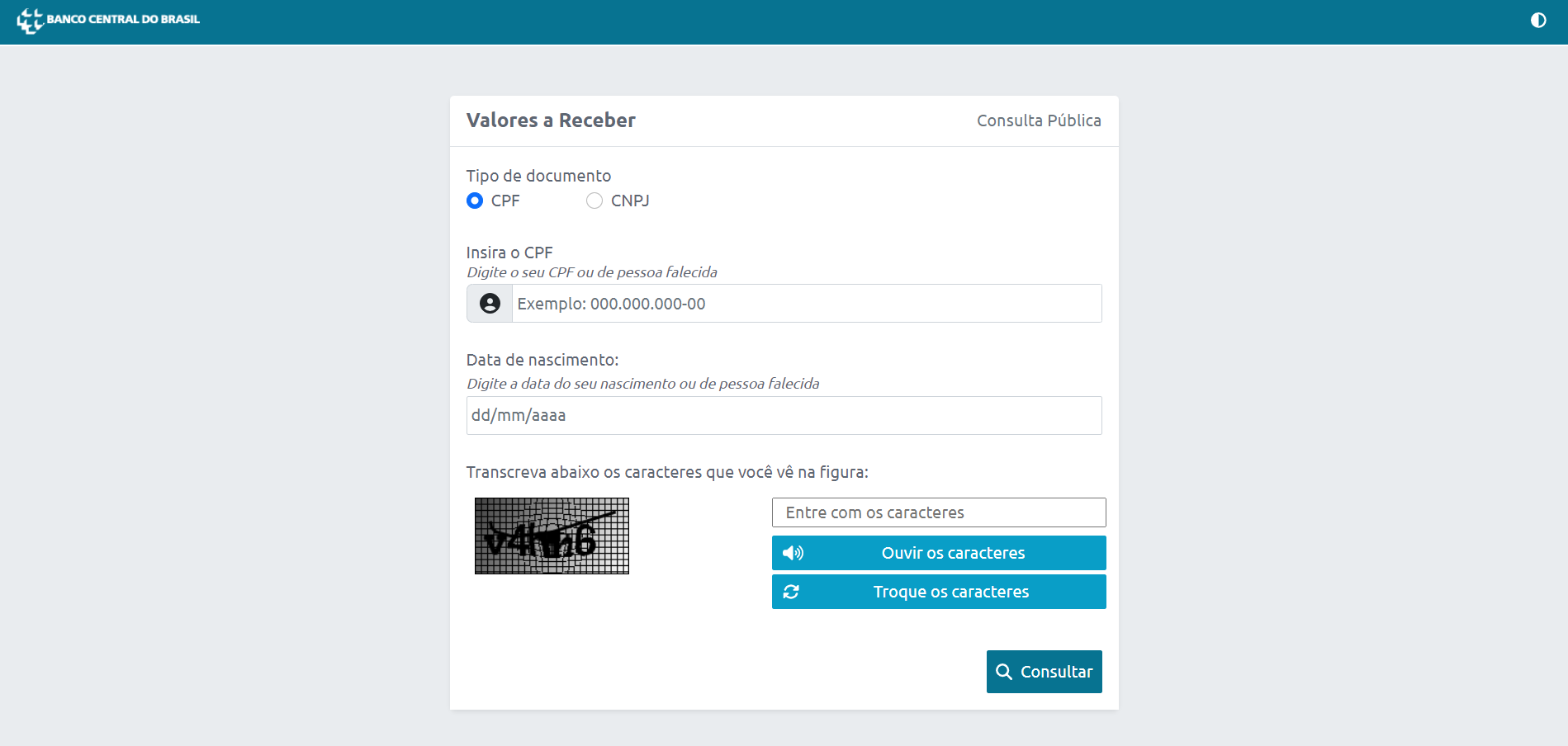 Consulta para saber se a Pessoa Física ou Jurídica possuem valores a receber no Sistema Financeiro.